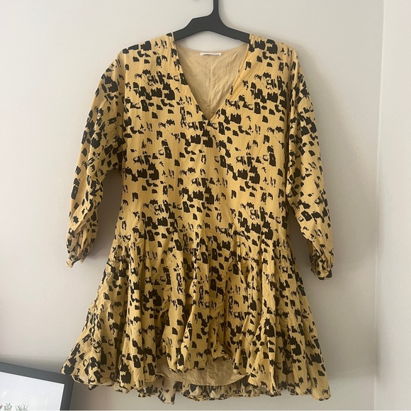 Anine Bing Painterly Leo Peyton Long Sleeve Yellow and Black Mini Dress XXS - Picture 3 of 16